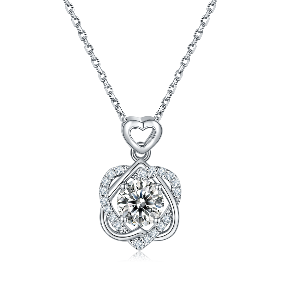 S925 Sterling Silver Heart Necklace, 1ct D-VVS1 Moissanite & Lab-Grown Gems, Platinum Plated 3g With GRA Certificate Gift Box