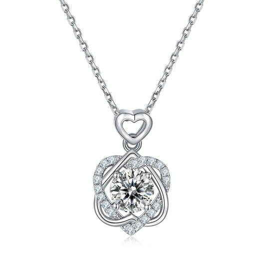 S925 Sterling Silver Heart Necklace, 1ct D-VVS1 Moissanite & Lab-Grown Gems, Platinum Plated 3g With GRA Certificate Gift Box