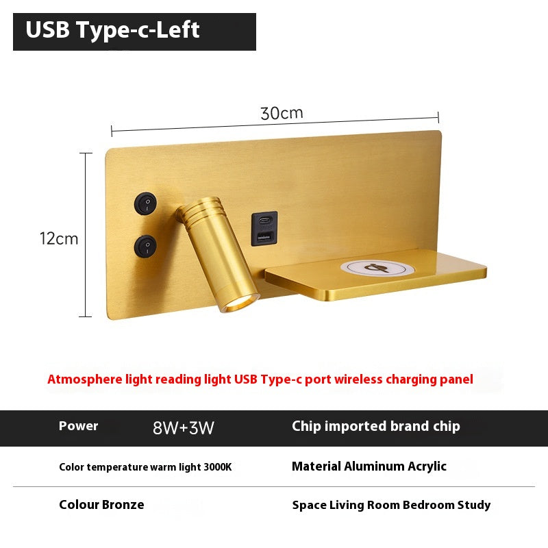 Bedside Wall Lamp Bedroom Modern Minimalist USB Mobile Phone Wireless Charging