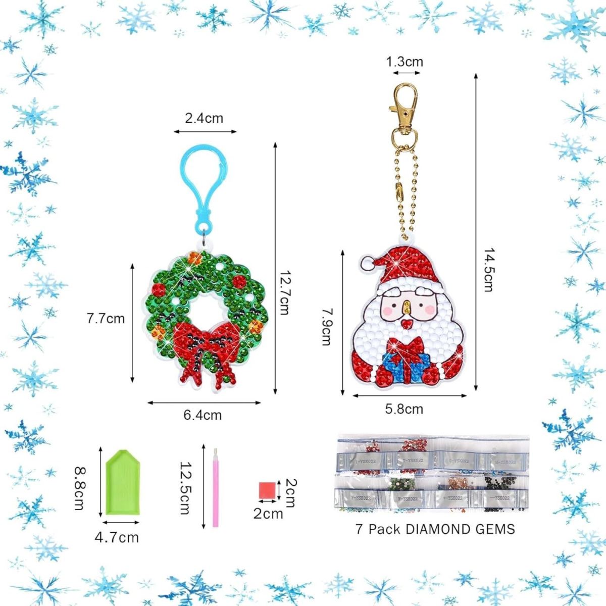8-Piece Christmas Keychain Set, 5D Diamond Painting, Craft Kit For Adults: Carabiner Keychains With Santa, Snowman, Christmas Tree, And Moose Designs—Great Gift Idea And Christmas Tree Ornaments