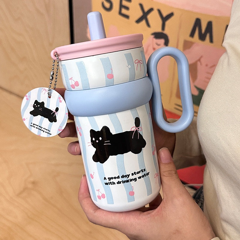 Cute Mug Desk Cup Highly Stylish Straw Cup Stainless Steel Cold Keeping Bottle