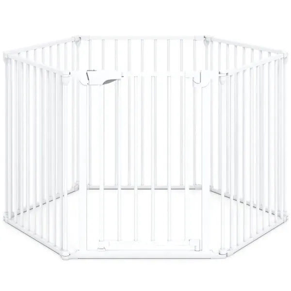 6-Panel Expandable Safety Gate (34.5"-154"), 270° Rotatable Baby/Pet Barrier For Fireplace Stairway Doorway-White