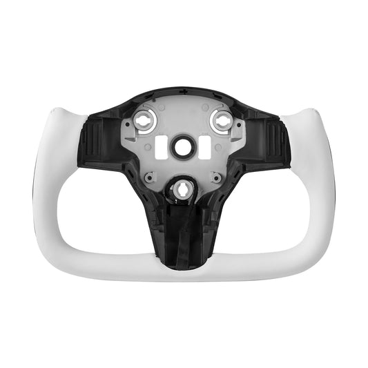 Steering Wheel For 2016-2023 Tesla Model 3, Carbon Fiber Steering Wheel D-Shaped Flat-Bottom With Heating Function, Leather Grip With Non-Slip Texture, Accessories Replacement For Model 3, White