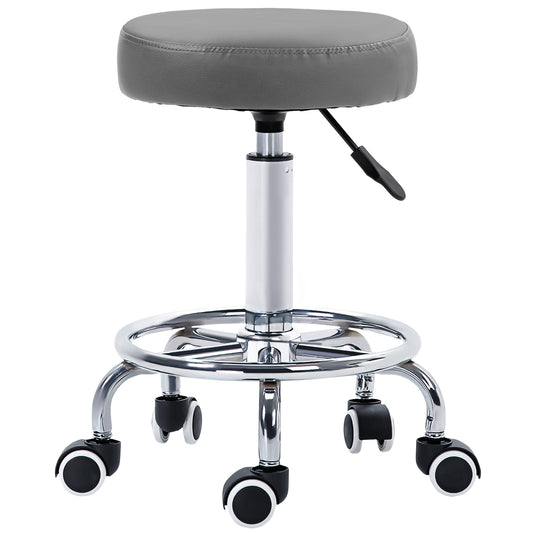 Vinsetto PU Leather Rolling Stool, Height Adjustable Stool Chair With Wheels For Salon, Massage, Spa, Grey