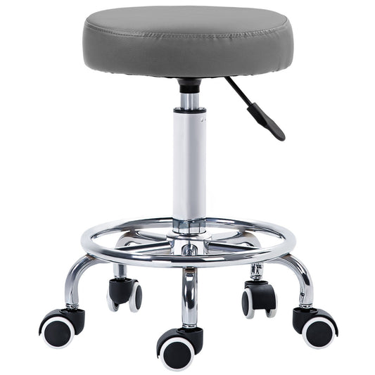 Vinsetto PU Leather Rolling Stool, Height Adjustable Stool Chair With Wheels For Salon, Massage, Spa, Grey