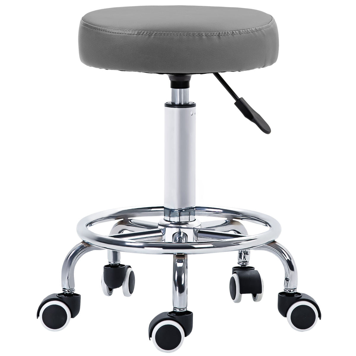Vinsetto PU Leather Rolling Stool, Height Adjustable Stool Chair With Wheels For Salon, Massage, Spa, Grey