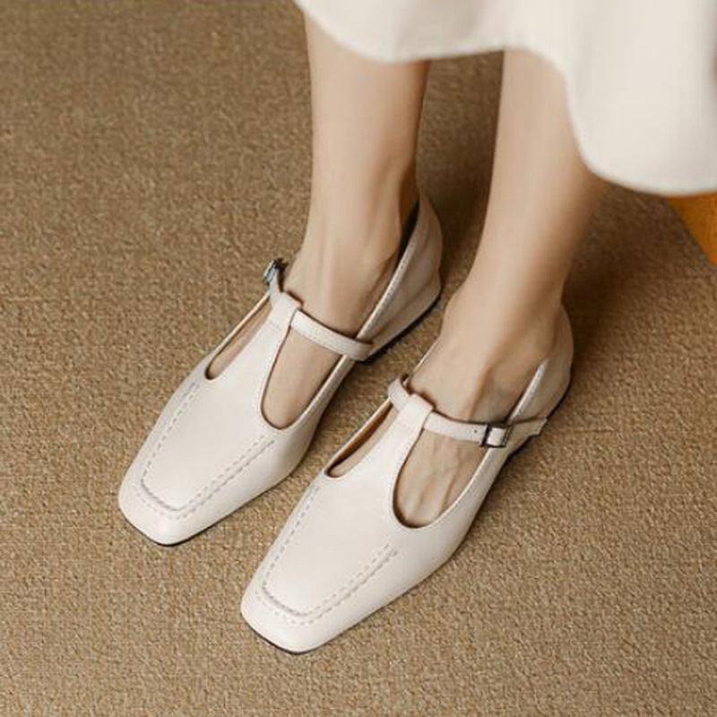 Spring New Chunky-heel Mary Jane Shoes T-strap Low-top Shoes