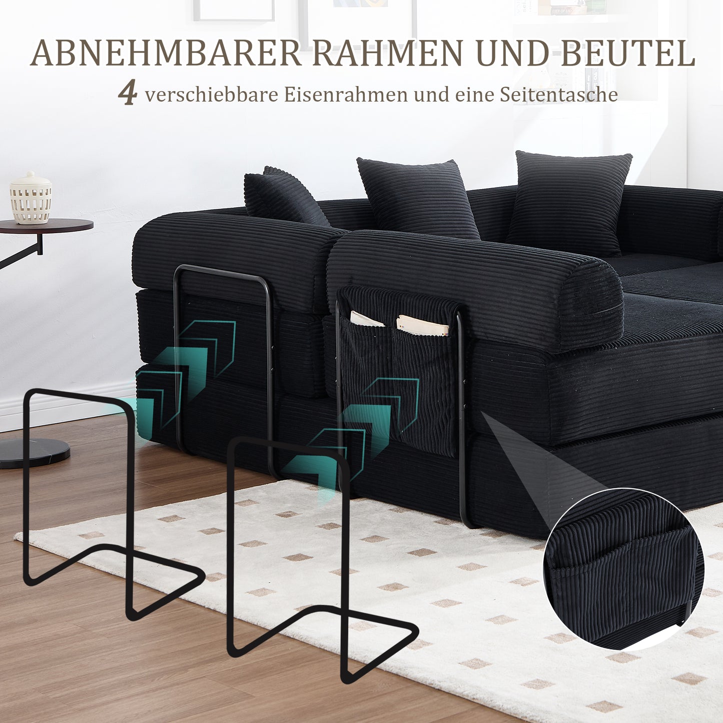 Cosy Family Sofa With Storage Space & Modular Function  Vacuum-packed For Effortless Assembly, Freely Combinable Modules And Pet-friendly. Perfect For Relaxing Moments. Black
