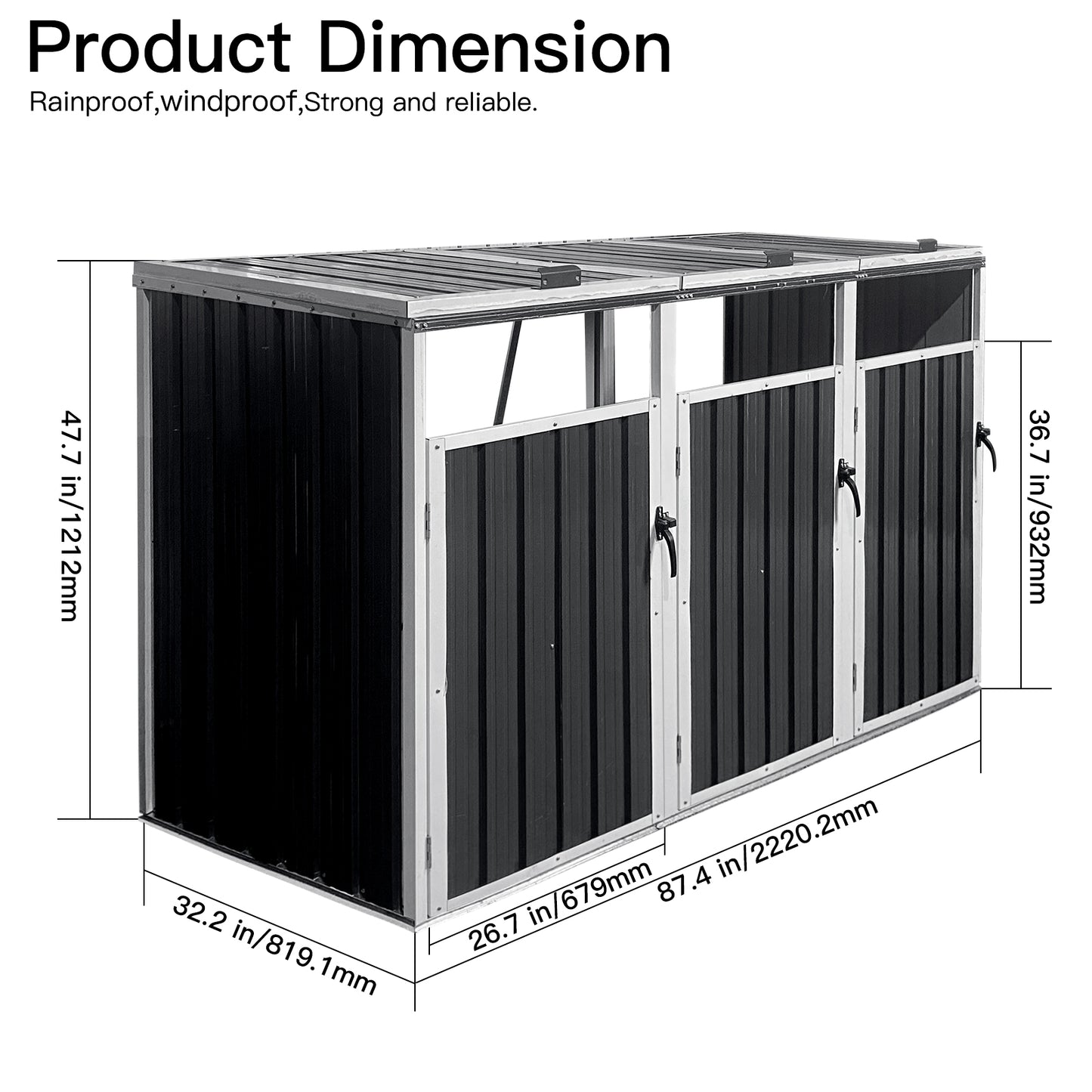 Dustbin Shelter For 3 Tons, Suitable For 240L And Smaller Garbage Cans, Metal Outdoor Dustbin Shelter