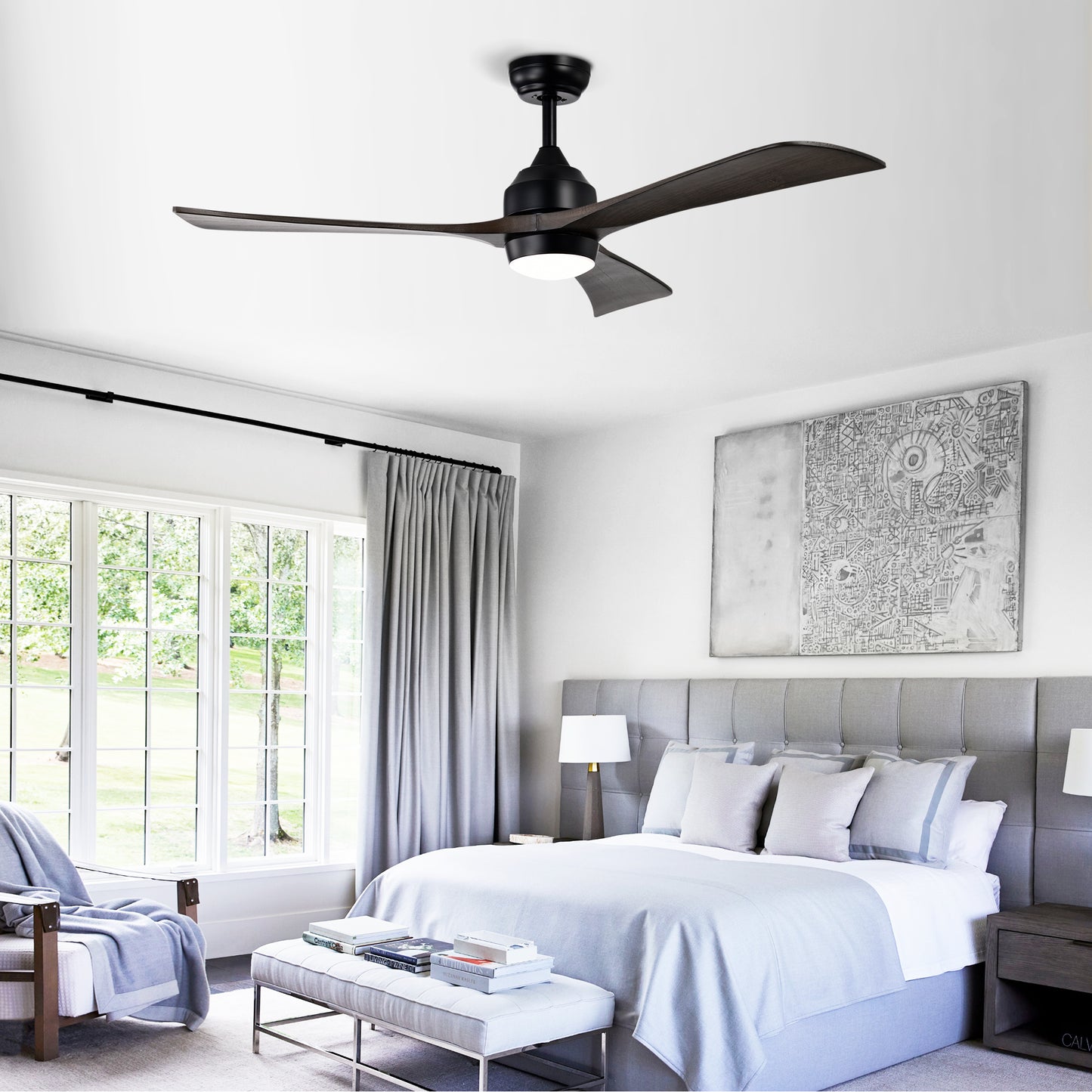 52in Solid Wood Blades Ceiling Fan With Lights Remote Control,Quiet DC Motor 3 Blade Ceiling Fans 6 Speed Levels,Reversible Ceiling Fan, For Patio Living Room, Bedroom, Office,Indoor.  Matte Black