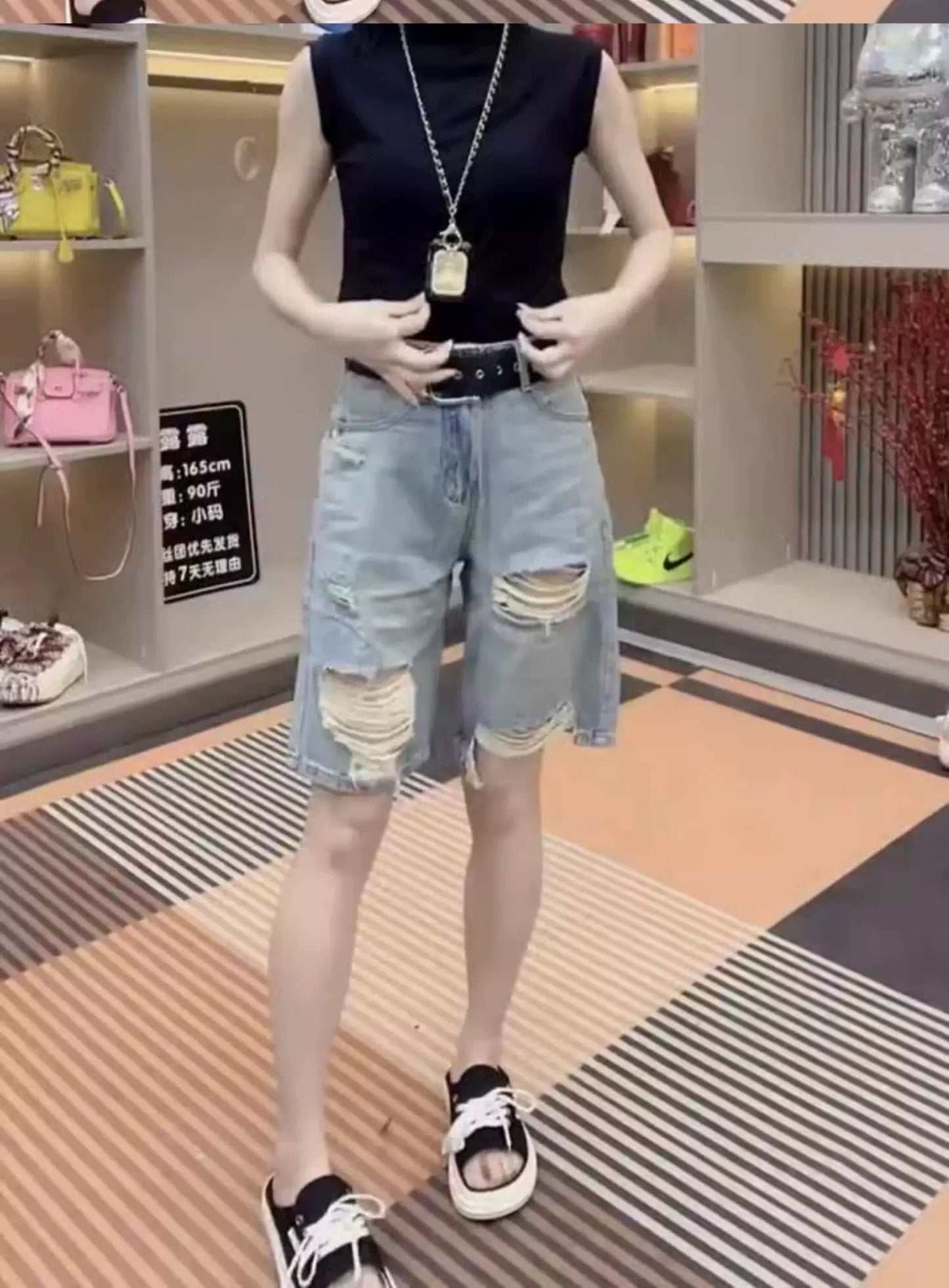 Summer New Arrival High-Waisted Stretchy Ripped Denim Shorts For Women