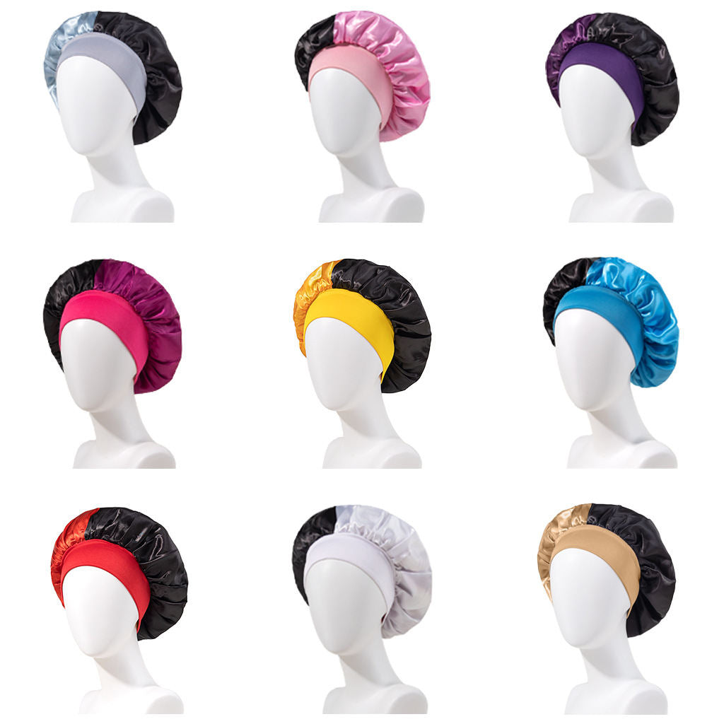 Stitching No Plus-sized Elastic Wide-brimmed Single-layer Color Hair Care Nightcap