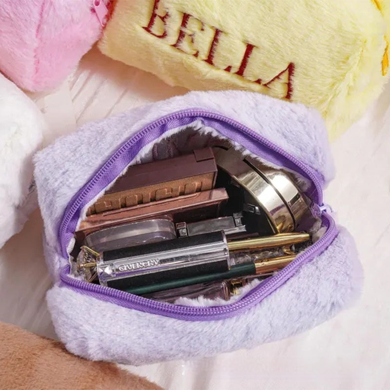 Simple And Stylish Embroidered Plush Makeup Bag