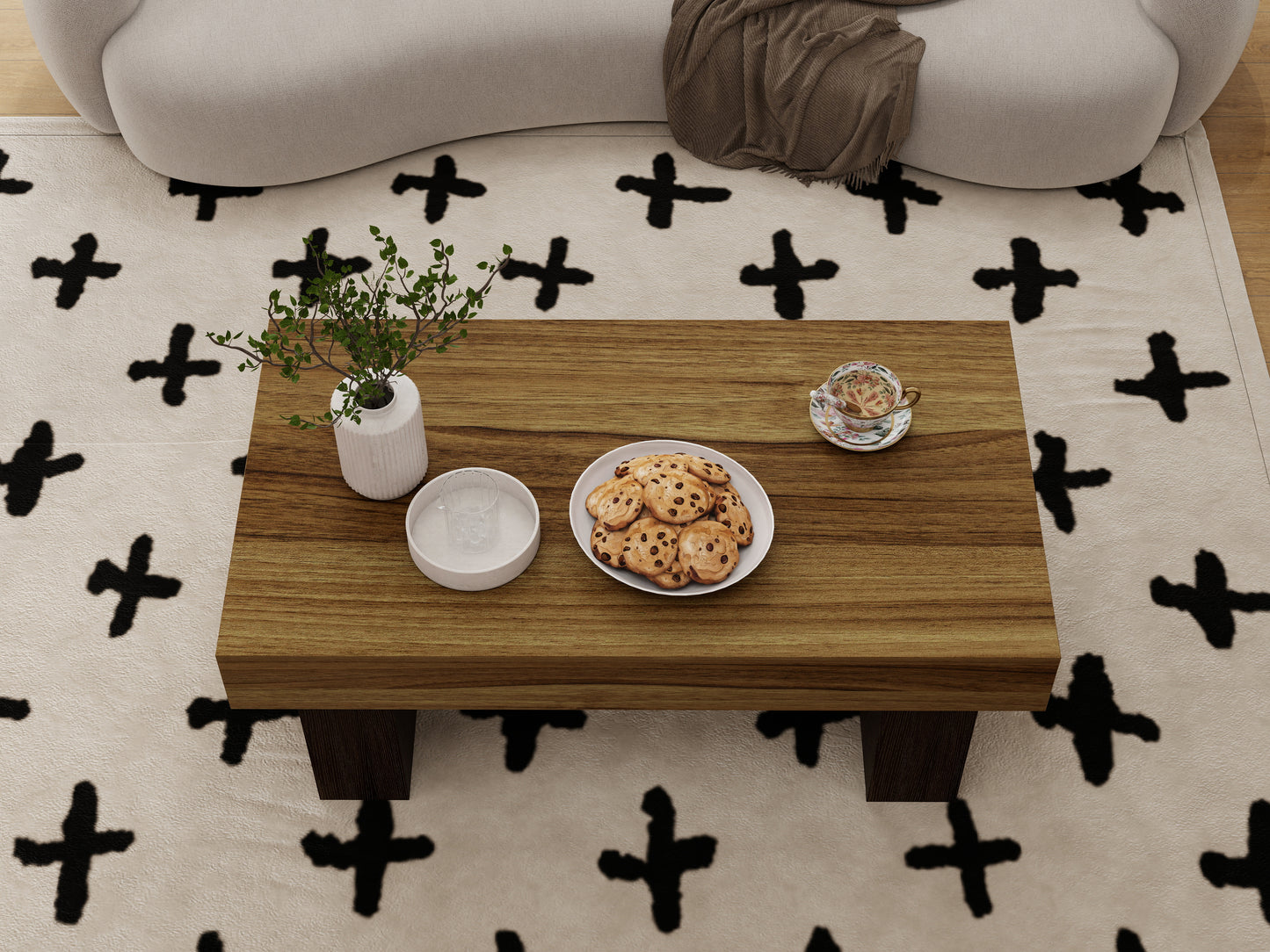 42 Inch Wood Rectangular Coffee Table, All MDF Farmhouse Accent Center Low Cocktail Tea Table With Sturdy Base For Living Room-Rustic Brown
