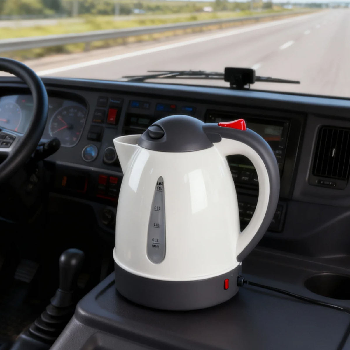 150W Portable Car Electric Kettle 10 0 0ml Truck Heated Water Tea Coffee Kettle Auto Shut Off For Road Trip Beige