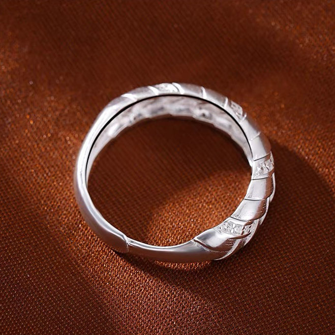 1pcs 990 Sterling Silver Braided Wheat Open Ring, Minimalist Chic Style, For Daily Wear & Casual Office Outfits