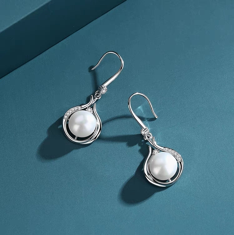 1 Pair 999 Sterling Silver Zircon Flame-shaped Pearl Drop Earrings, Elegant & Slimming, Perfect For Daily, Party & Dating, Ideal Valentine's Gift