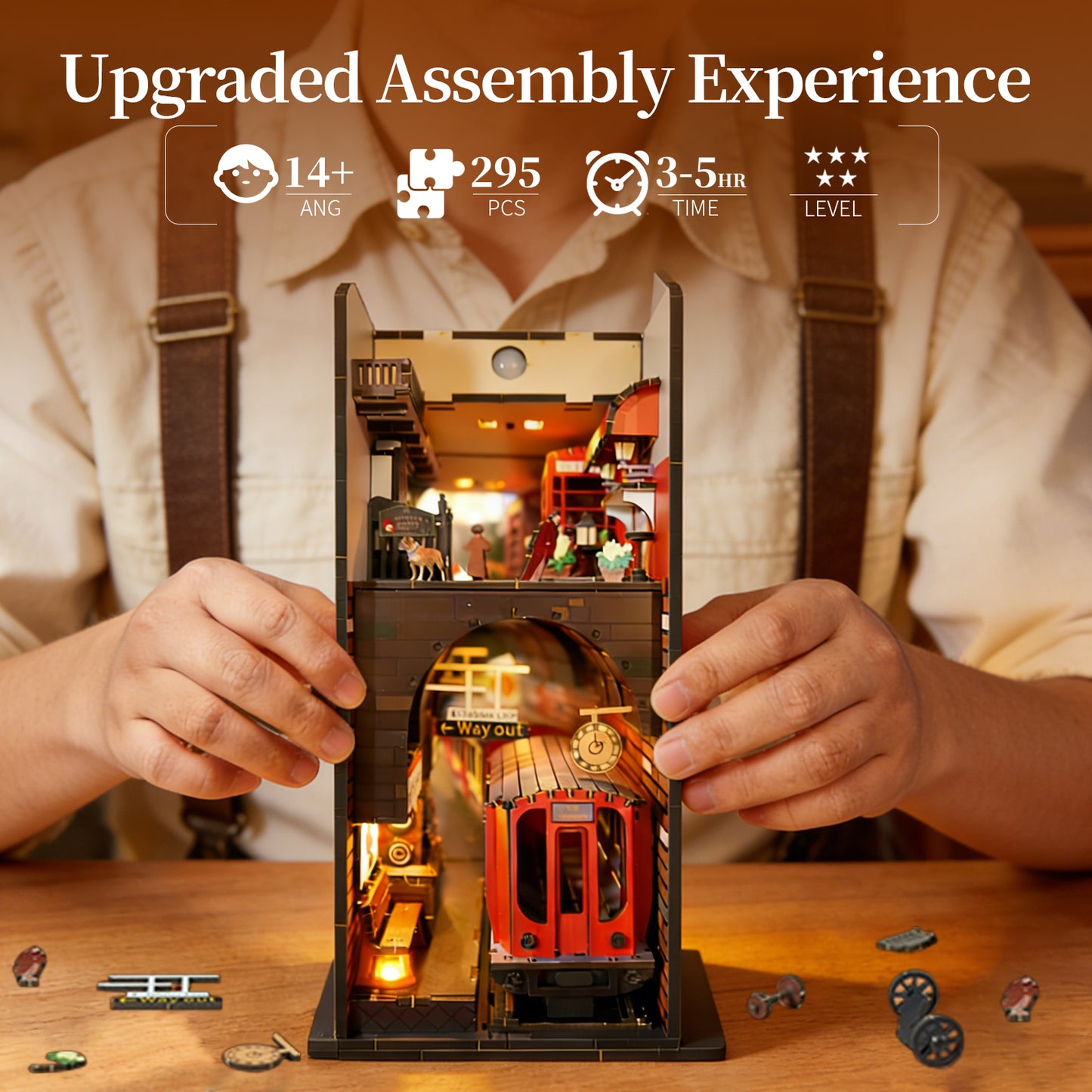 Sales Are Prohibited On The TEMU And SHEIN - 3d Wooden Puzzle For Adults Baker Street Book Nook With Lights Model Kit Dollhouse DIY Miniature House Birthday And Christmas Gifts
