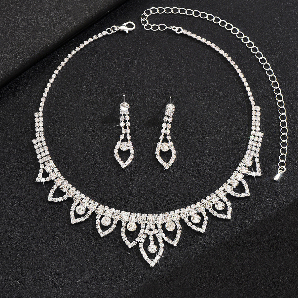 Explosive Bride Jewelry Horse Eye Suit Gold And Silver Necklace Earrings Wedding All-match Accessories Luxury Women's Two-piece Set