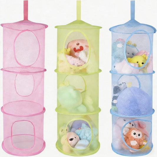 Hanging Storage Set, 3 Colorful Storage Baskets In Green, Blue, And Pink, Space-Saving Mesh Baskets For Toys And Small Items