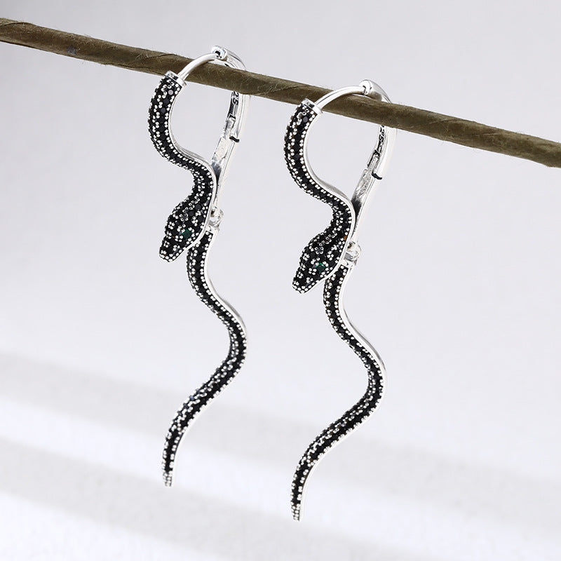 Korean Style Retro Exquisite Rhinestone Snake Earrings Fashion