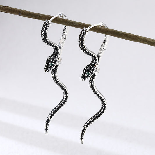 Korean Style Retro Exquisite Rhinestone Snake Earrings Fashion