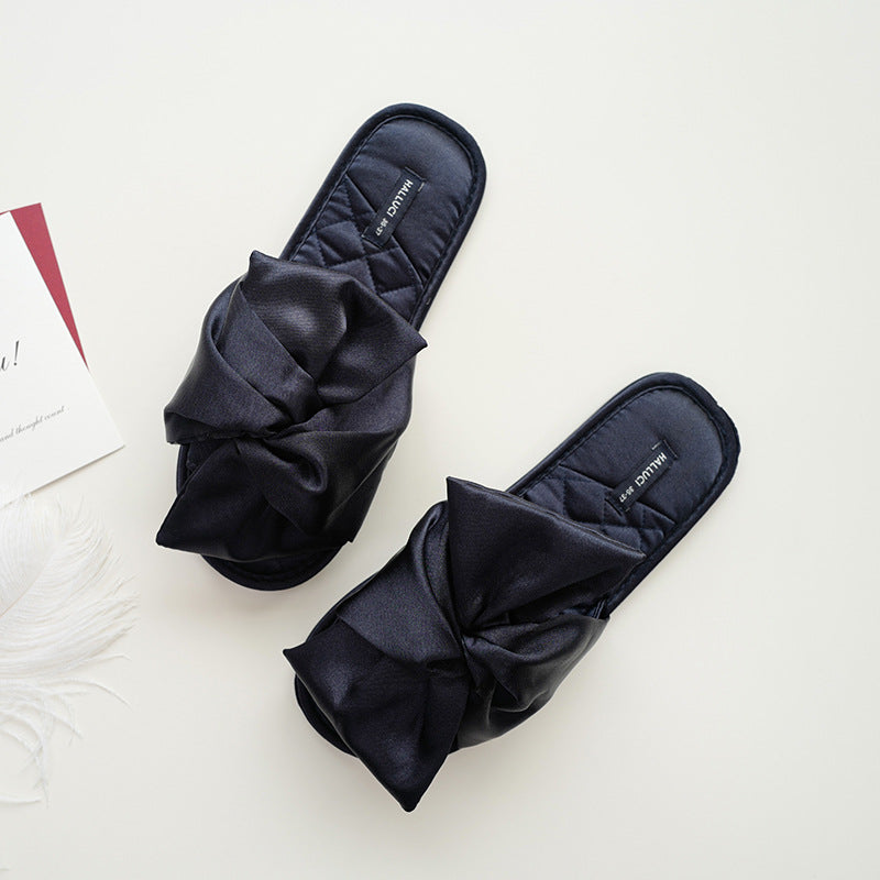 Bow-knot Fabric Indoor Slippers Non-slip With Soft Soles For Home Use