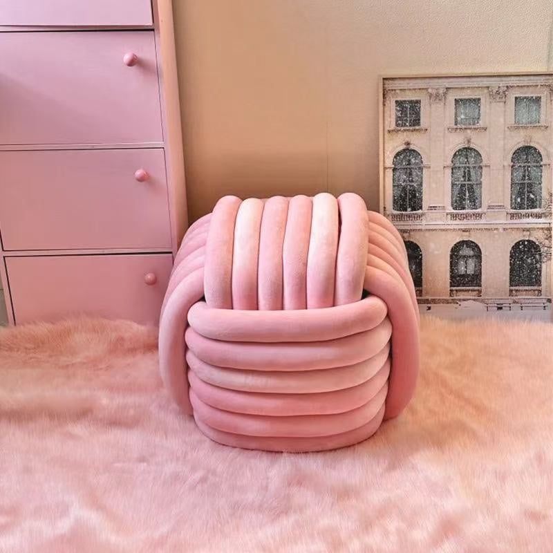 Creamy-style Chubby-shaped Woven Footstool For Dressing Makeup And Shoe-changing In Small-space Bedrooms