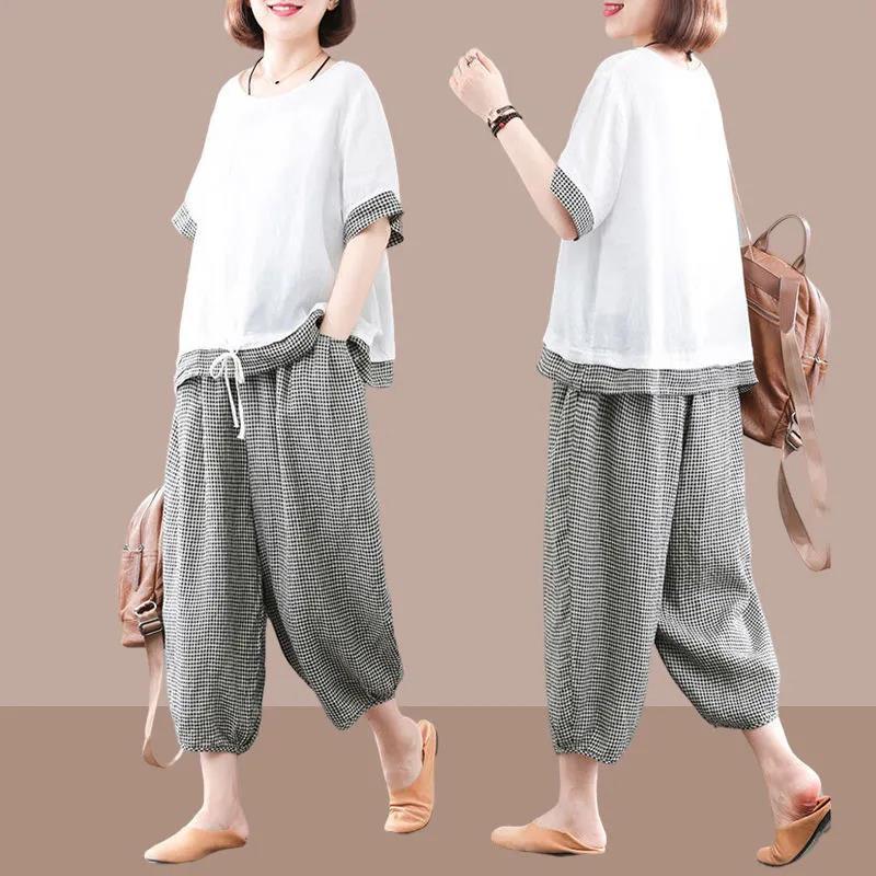 Korean-style Loose-fit Printed Short-sleeve Pants Set