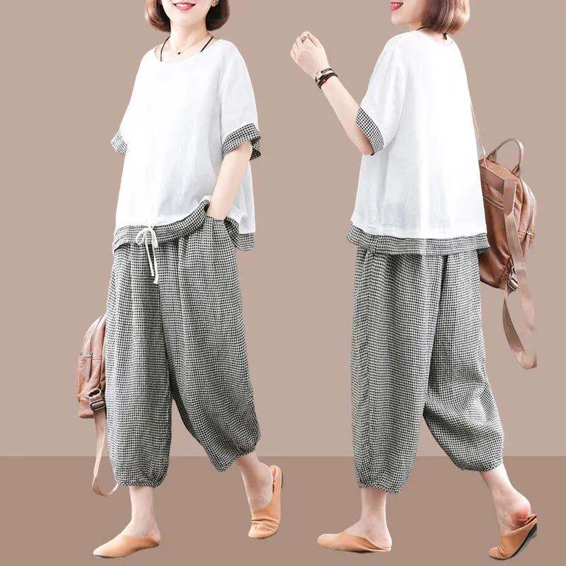 Korean-style Loose-fit Printed Short-sleeve Pants Set