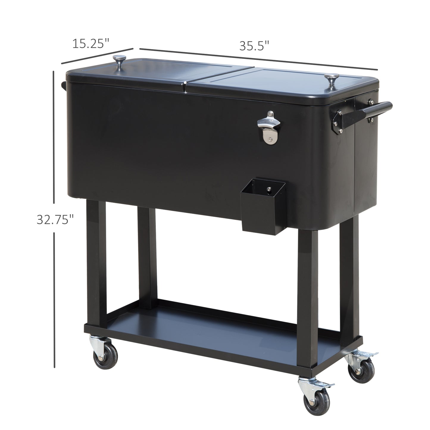 80 QT Rolling Cooling Bins Ice Chest On Wheels Outdoor Stand Up Drink Cooler Cart For Party, Black