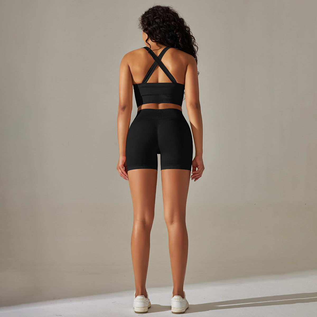 Seamless Solid Color Cross Beauty Back Exercise Bra Yoga Clothes Suit