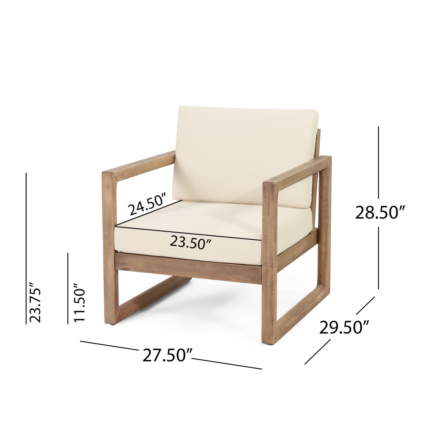 4-Pieces Acacia Wood Patio Furniture Set, Outdoor Furniture With Coffee Table, Patio Conversation Set Deep Seating With Soft Cushion, Porch Chairs For Porch Balcony, Brown Wash, Beige