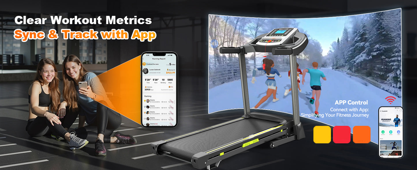 3.5  Portable Foldable Treadmill With Handles  Slope Home Walking Running Treadmill 0.5-7.5 MPH 330 Lb Weight Capacity