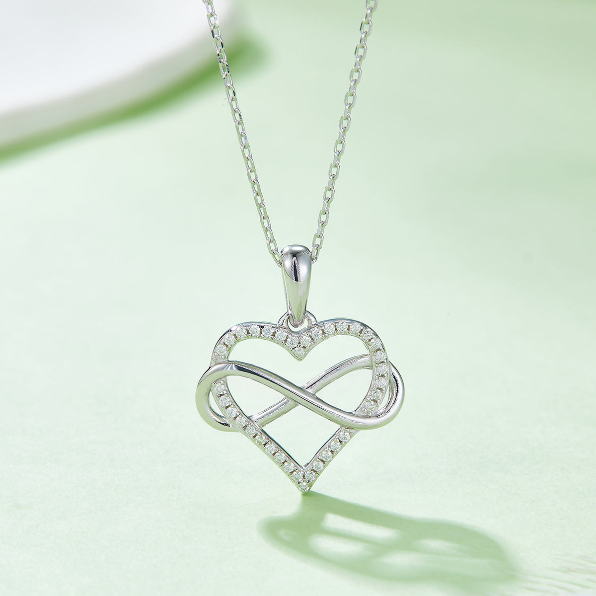 S925 Sterling Silver 4g Infinity Heart Necklace 45cm 36 Stone Moissanite Pendant With GRA, Platinum Plated Romantic Gift Box Set For Women