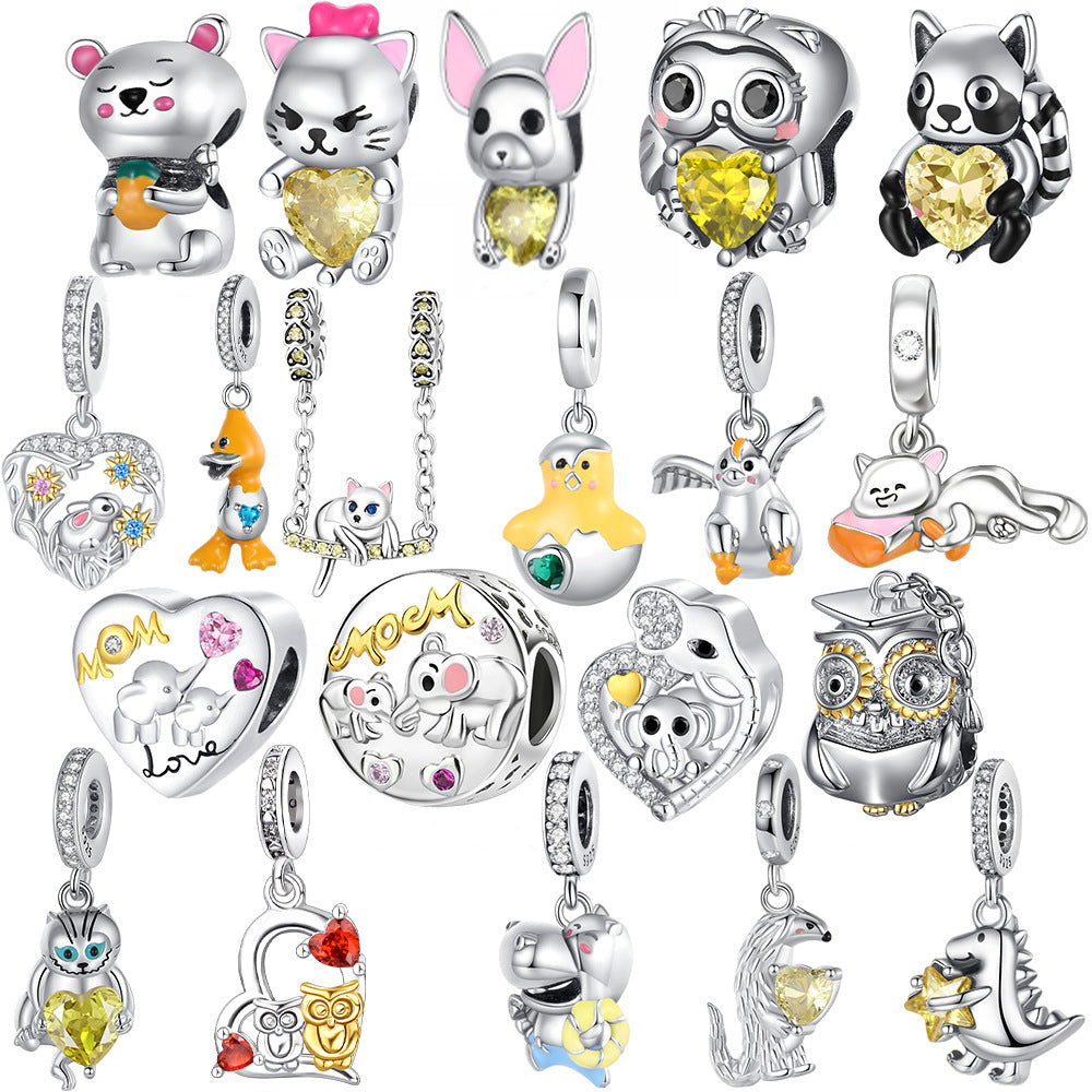 Silver-plated DIY Motherly Love Auspicious Elephant Bead Bracelet Accessories