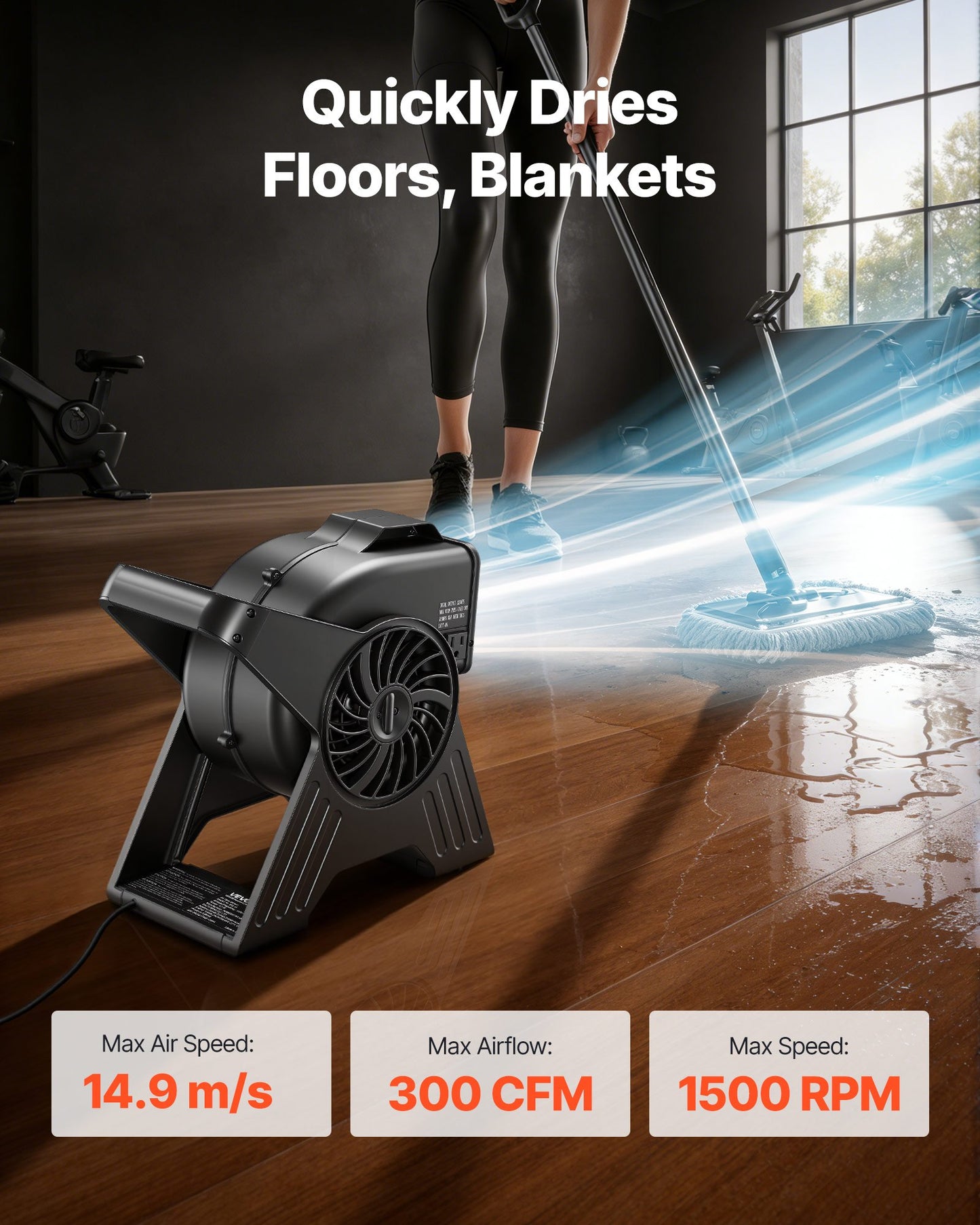 Blower Fan, 13 In Portable Utility Floor Fan, 300 CFM, 3 Speeds, Multi-Angle Airflow, Lightweight Portable High Velocity Air Mover, For Drying, Dehumidifying, Carpets, Air Circulation, Cooling