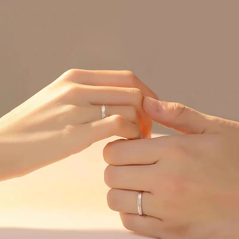 1 Pair 999 Sterling Silver Tyndall Effect Two-Tone Couple Rings, Adjustable Promise Rings, Ideal Valentine's Day Gift For Lovers