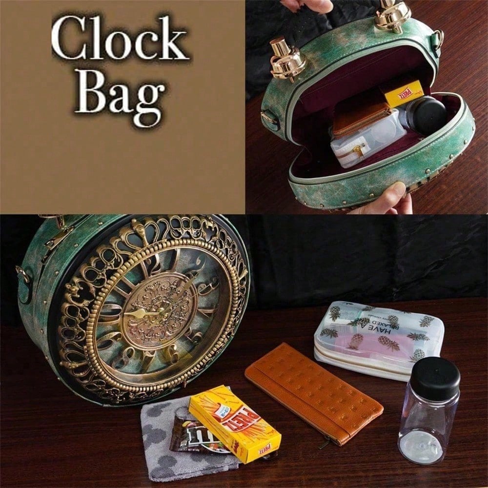 Retro Clock Shaped Crossbody Purse Handbags Women Shoulder Bag Vintage Steampunk Messenger Bags Designer Clock Purse,  Bags For Women, Summer, Tote Bags For Women, Valentine's Day Gifts, Romantic Gift