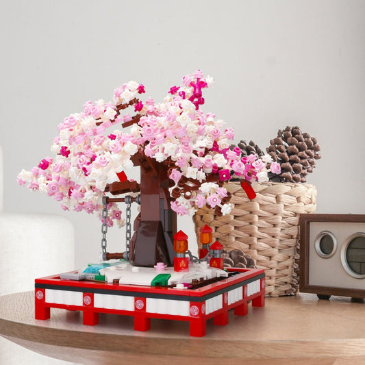 Cherry Blossom Bonsai Tree Building Blocks Set Flower Tree Bricks Building Kit STEM Construction Toys With Chain Rotating Swing Figurines