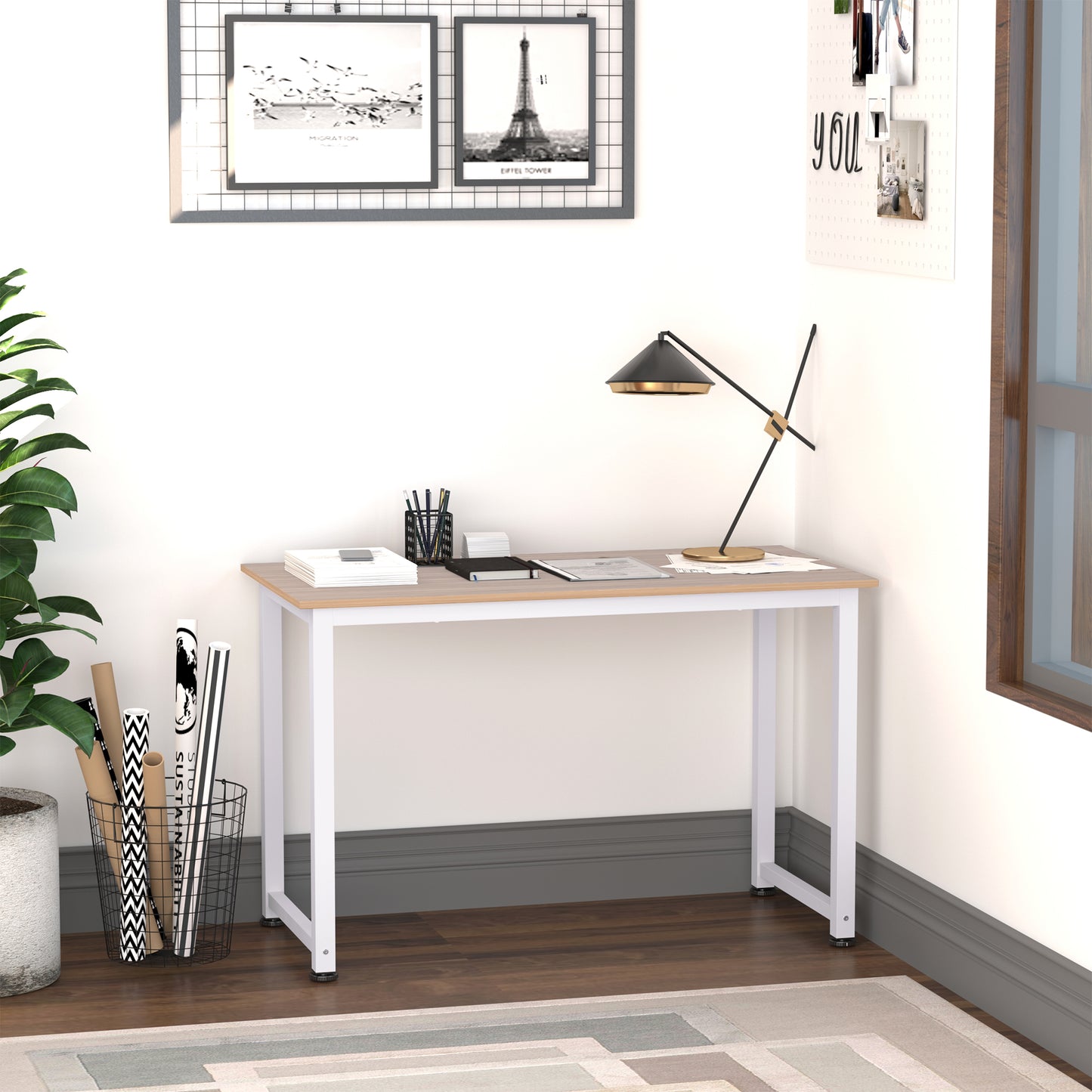 Computer Desk, Writing Table, 120 X 60 X 76cm Workstation For Home Office, Study With Metal Frame, Simple Assembly, White