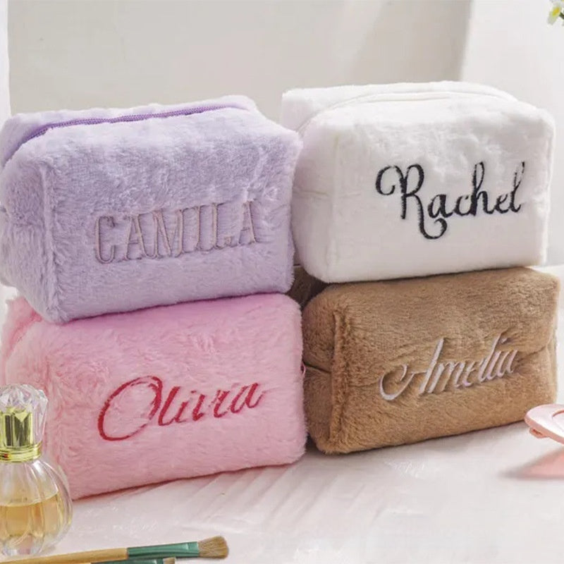 Simple And Stylish Embroidered Plush Makeup Bag