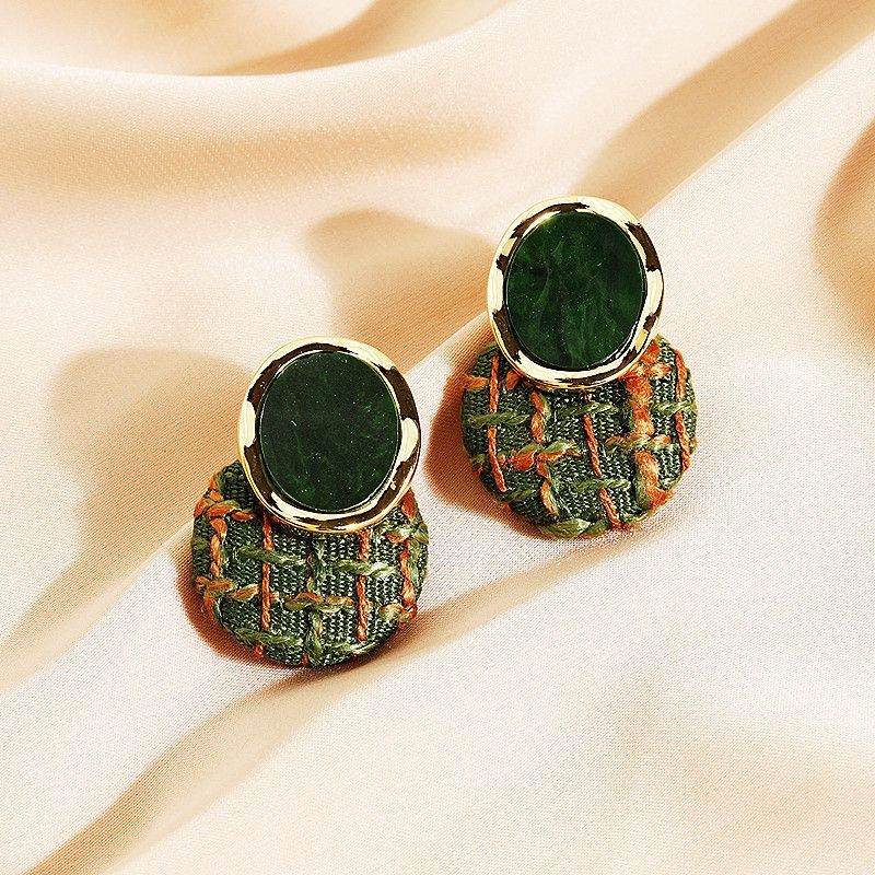 2026 Korean Style Green Woven Earrings, Chic Niche Studs