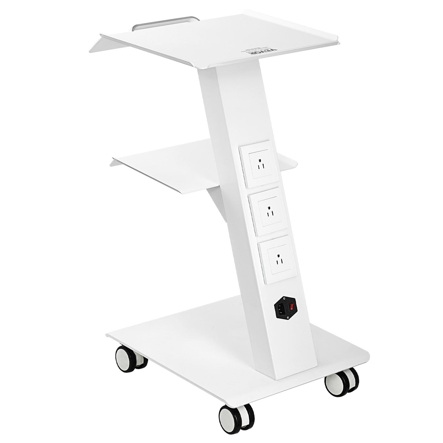 Lab Trolley, Rolling Lab Cart With Built-in Socket, 3-Layer Metal Mobile Trolley, Tray Rolling Clinic Cart With Swivel Wheels, 220 Lbs Weight Capacity, For Lab, Clinic, Beauty And Salon