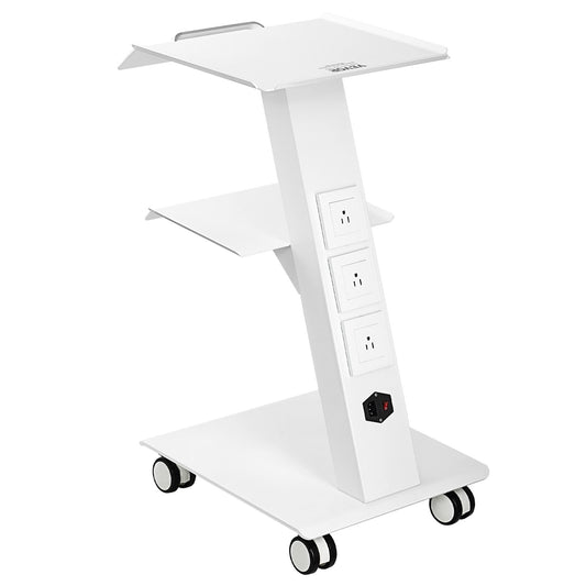Lab Trolley, Rolling Lab Cart With Built-in Socket, 3-Layer Metal Mobile Trolley, Tray Rolling Clinic Cart With Swivel Wheels, 220 Lbs Weight Capacity, For Lab, Clinic, Beauty And Salon