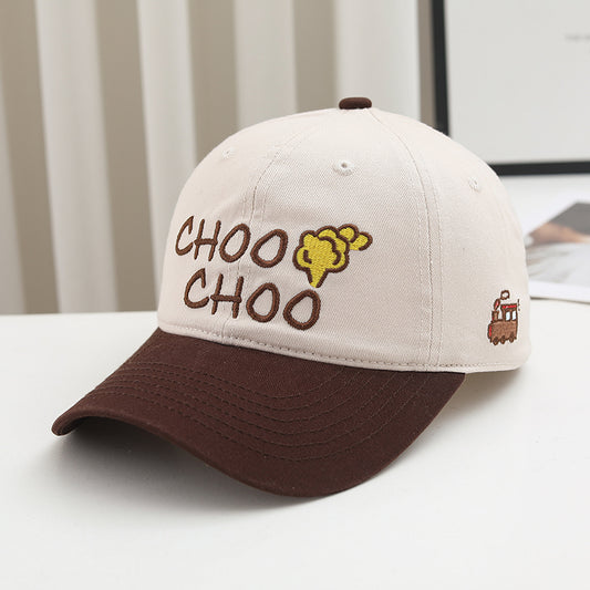 The New Women's Embroidered Letter Color-blocked Small Train Fashion Casual Hat With Adjustable Brim Is Suitable For Outdoor Outings, Daily Shopping And Leisure Activities.