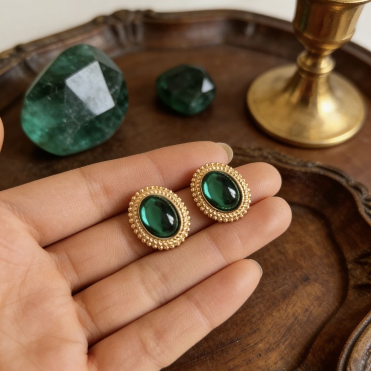 Retro Fashion Green Stud Earrings For Women, Elegant Skin Brightening Pretty Daily Ear Jewelry