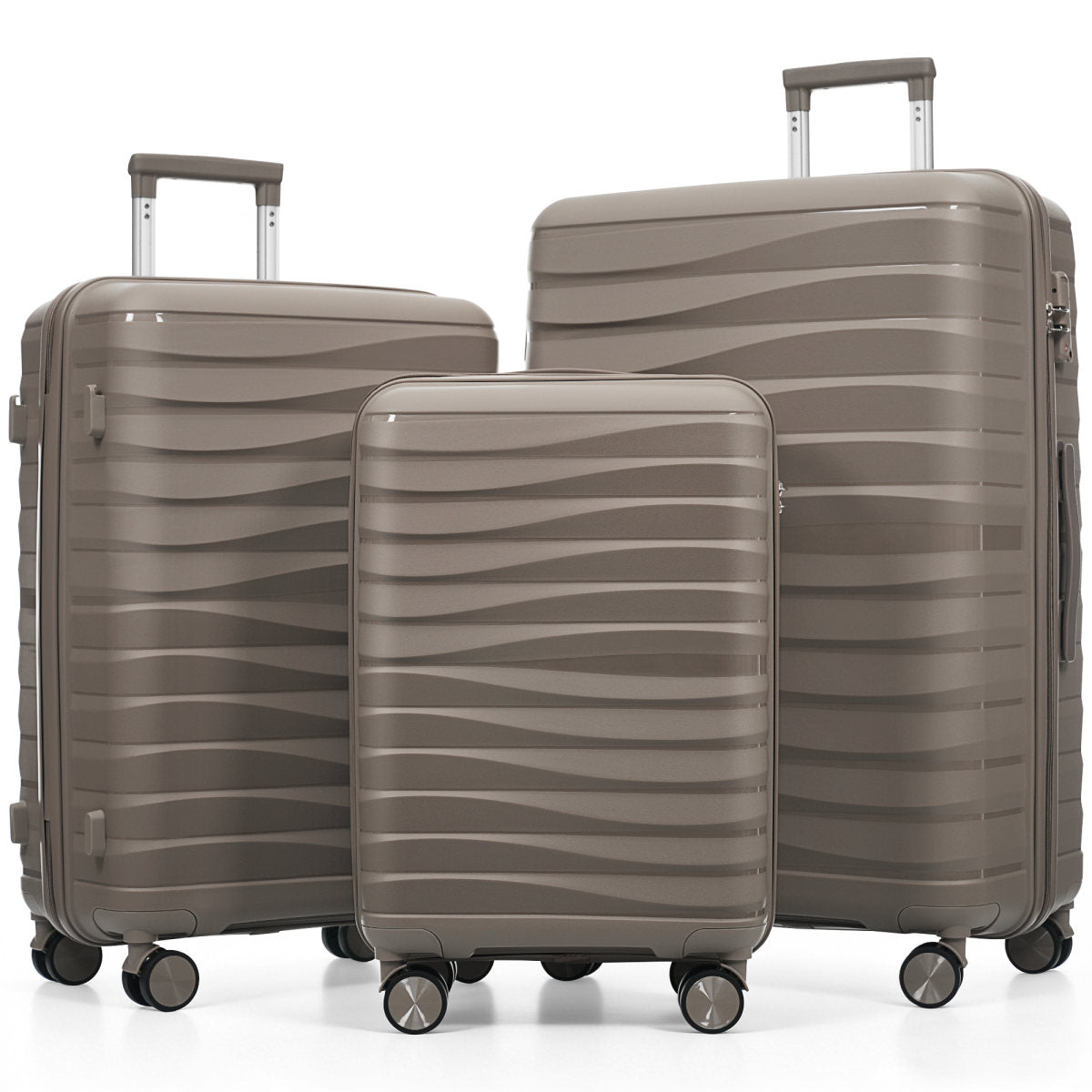 Premium PP Travel Luggage Set , 3-Piece TSA Lock Suitcase Ensemble with 20, 24, and 28 Inch Sizes with 360° Spinner Wheels, light brown