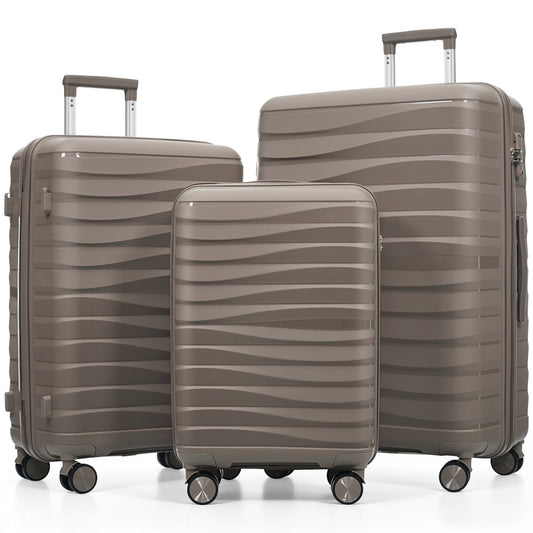 Premium PP Travel Luggage Set , 3-Piece TSA Lock Suitcase Ensemble with 20, 24, and 28 Inch Sizes with 360° Spinner Wheels, light brown