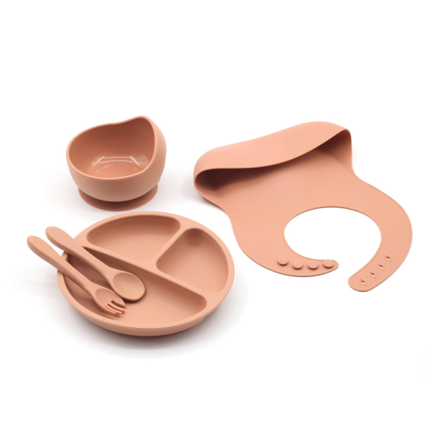 Four-piece Feeding Tableware Baby's Silicone Bib Food Grade Children's Suit Including Pinny Solid Food Bowl